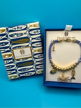 House of Harlow 1960 Blue and Gold Nautical Charm Bracelet with Starfish